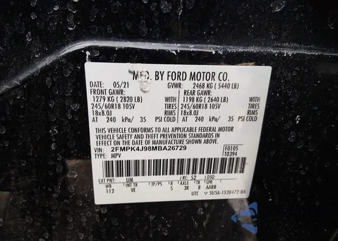 2021 Ford Edge Sel z USA, uszkodzony, nr VIN 2FMPK4J98MBA26729